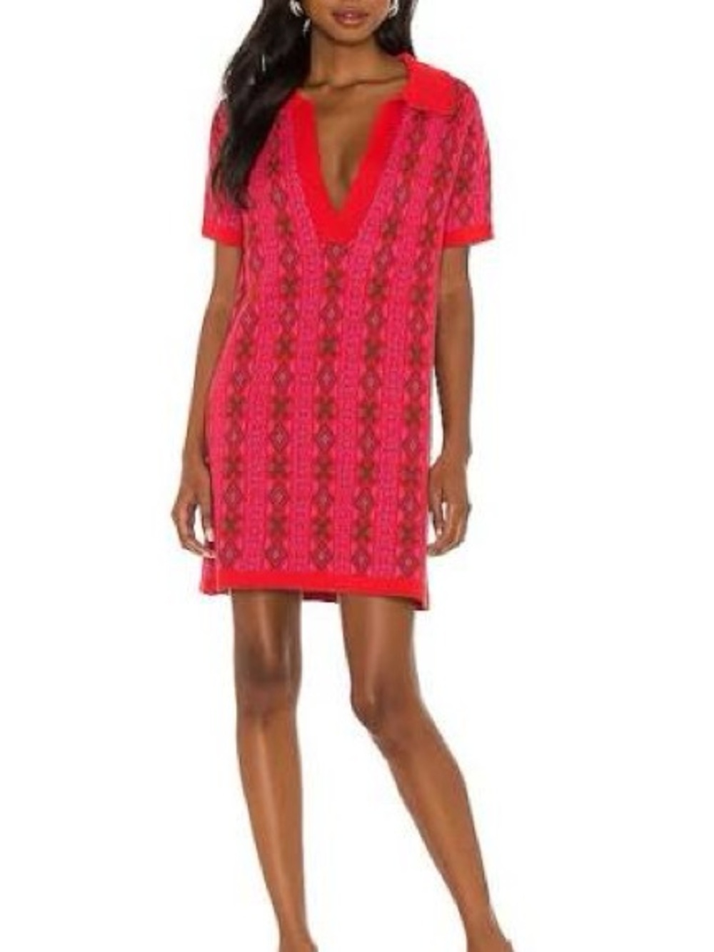 Free People Kitt Mini Dress Berry Combo Red Pink Knit XS